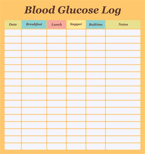 Blood Glucose Log Printable Template for Diabetes Management