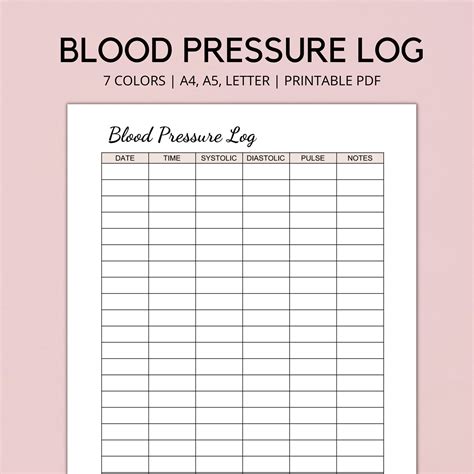 Blood Pressure Tracker Printable Blood Pressure Chart Template Blood Pressure Log Daily Chart Medical Chart Daily Bp Tracker