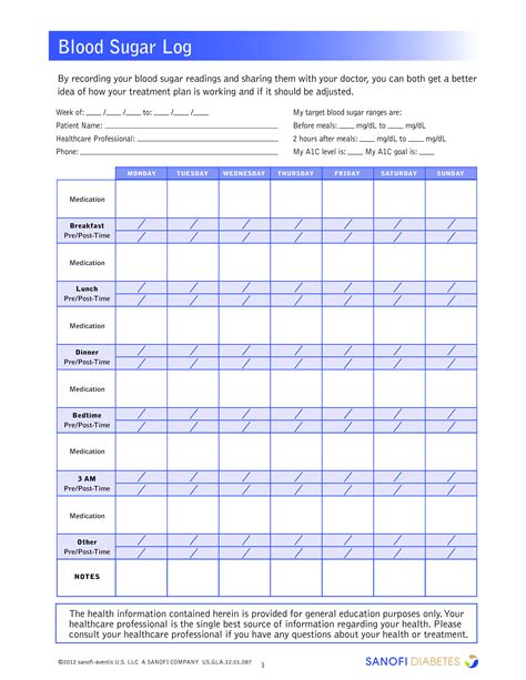 Blood Sugar Log Sheet Printable Template Stock Vector Royalty Free