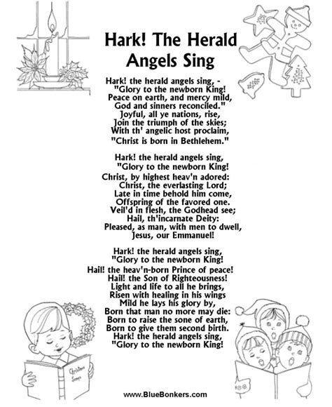 Bluebonkers Hark The Herald Angles Sing Free Printable Christmas Carol Lyrics Sheets