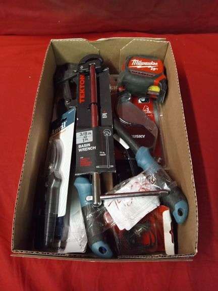 Box Of Assorted Tools Including Anvil Floor Chisel Husky 2 In