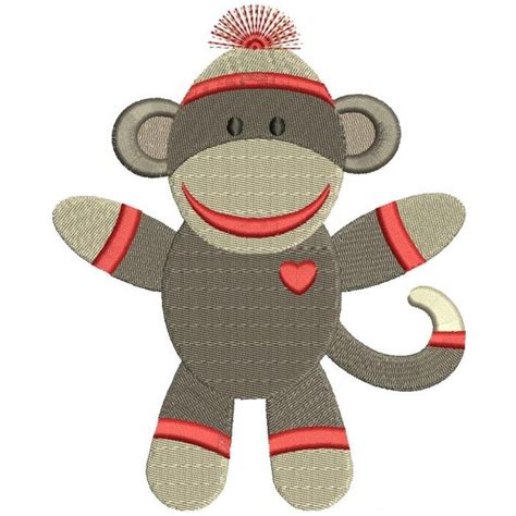 Boy Sock Monkey Filled Machine Embroidery Digitized Design Pattern