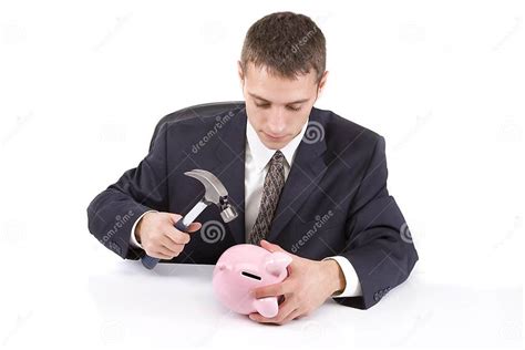 Breaking The Bank Stock Photo Image Of Piggybank People 12429296