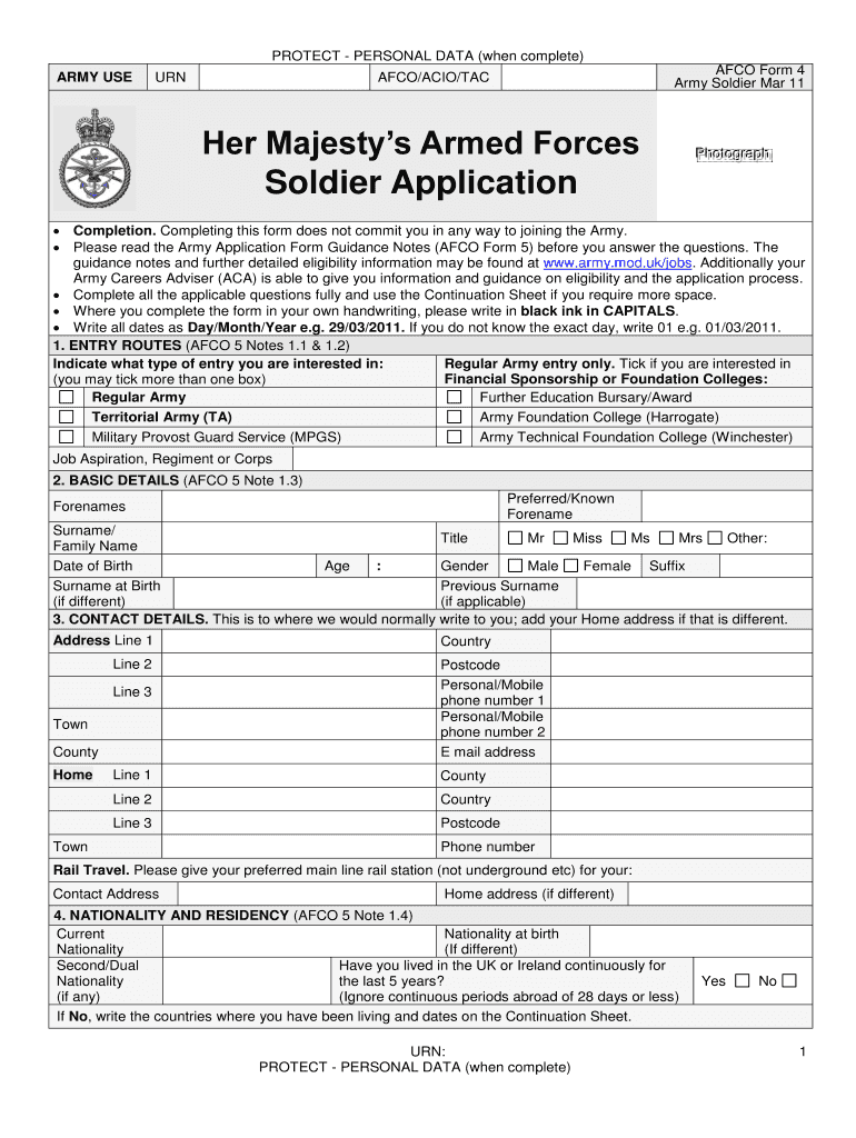 British Army Recruitment For Foreigners Application 2011 2024 Form