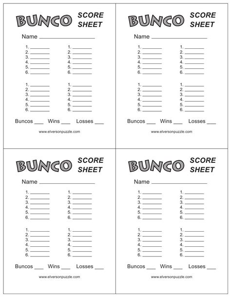 7 Free Bunco Printable Score Sheets