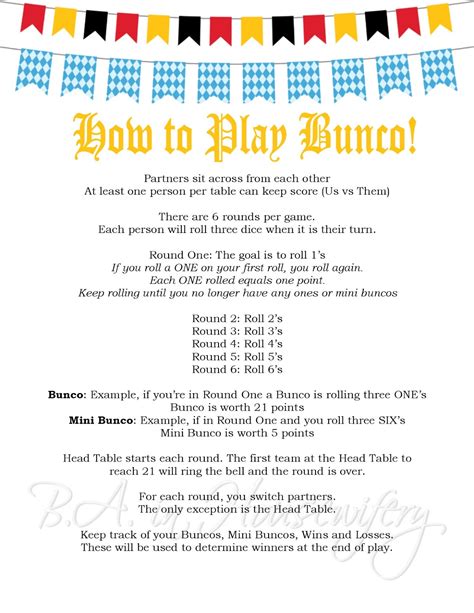 Bunco Rules Printable