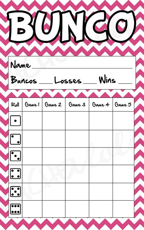 Bunco Score Card Printable Bunco Score Card Bunco Score Etsy