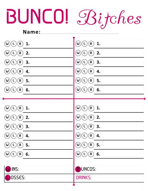 Bunco Score Sheets 3 Rounds