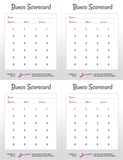 Bunco Score Sheets 6 Rounds