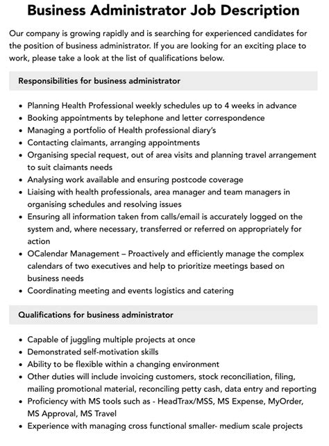 Business Administrator Job Description Velvet Jobs