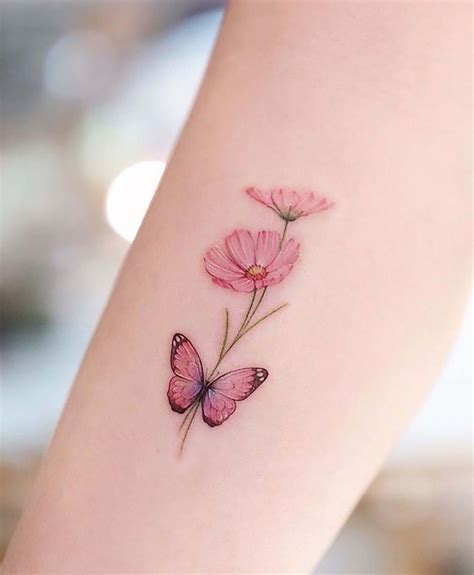 Butterfly And Flower Tattoo Small