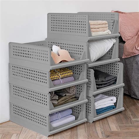 Buy 4 Pack Folding Wardrobe Storage Box Plastic Drawer Organizer Stackable Shelf Baskets Cloth