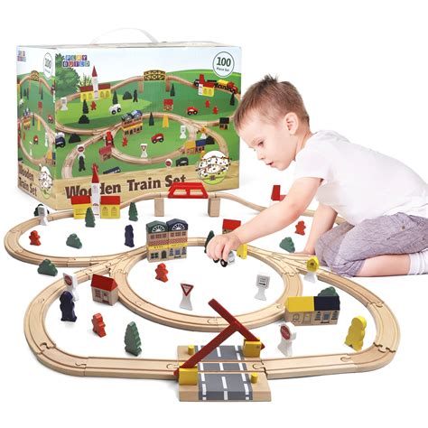 Buy Play Buildwooden Train Set For Kids 100 Piece Complete Toddler