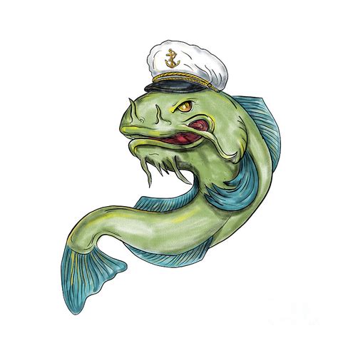 Captain Catfish Tattoo Digital Art By Aloysius Patrimonio Fine Art