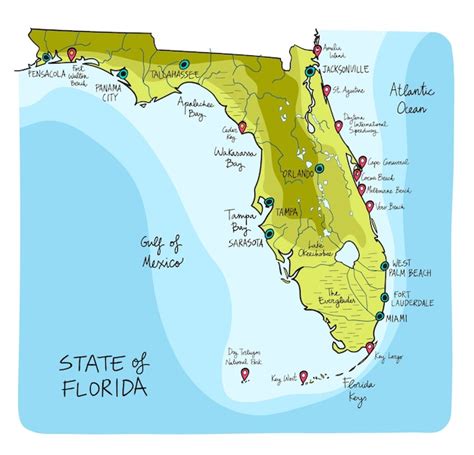 Carte Dessin E La Main De La Floride Avec Les R Gions Et Les Comt S