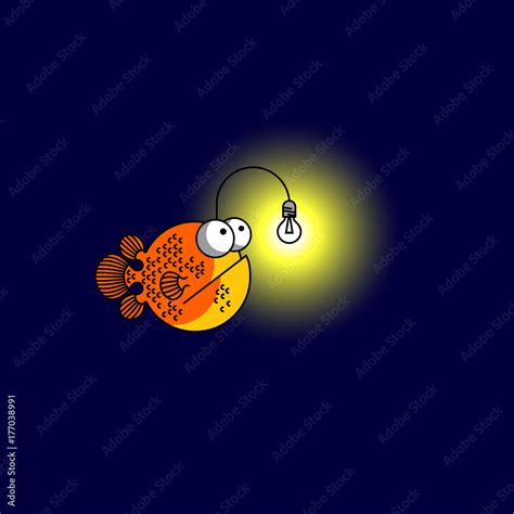 Cartoon Fish Lantern Illustration Deep Water Fish Lamp With A Light