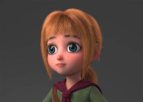 Cartoon Girl Rigged 3D Model Rigged Obj Fbx Ma Mb Mtl 10 Character Model Sheet Character