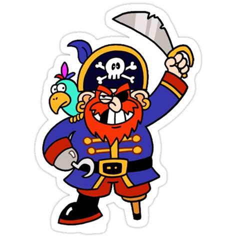 Cartoon Pirate With Peg Leg Parrot Stickers By Gravityx9 Redbubble