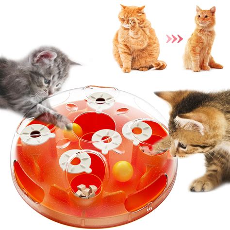 Cat Treat Dispenser Toy Interactive Cat Feeder Slow Feeder Cat Toy 360 Degree Rotation