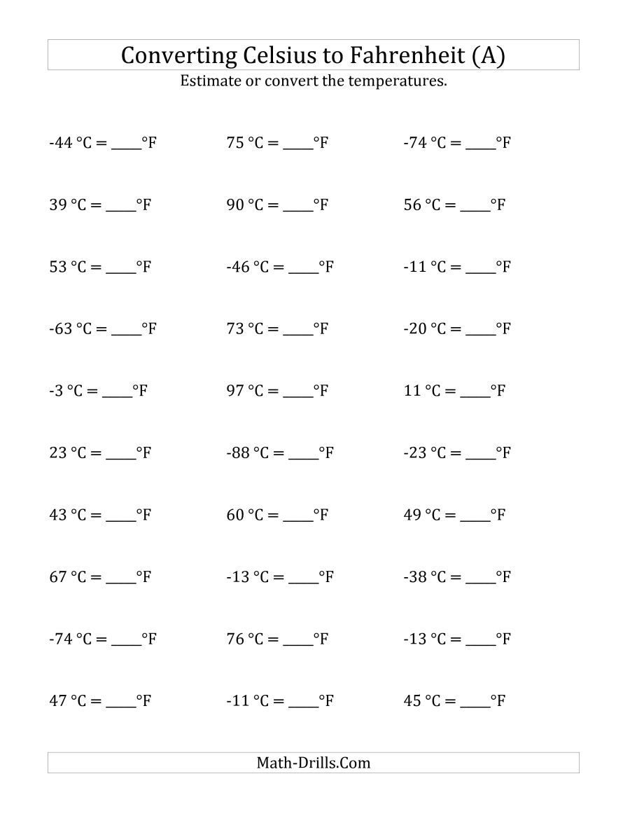 Celsius To Fahrenheit Practice