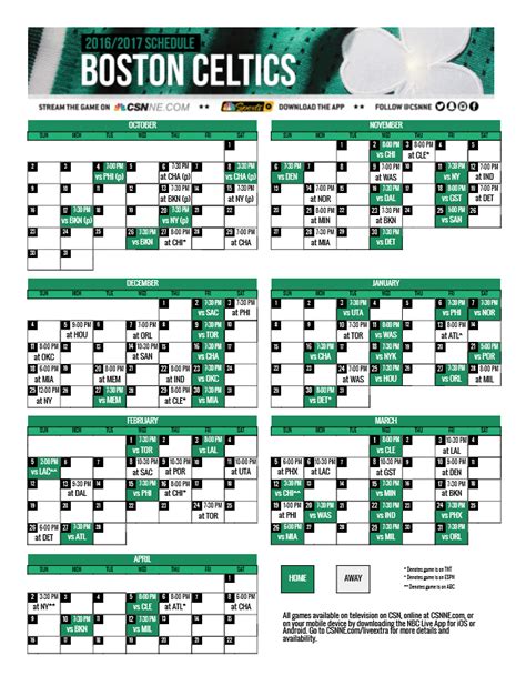 Celtics Schedule Printable 2023-2024 Season