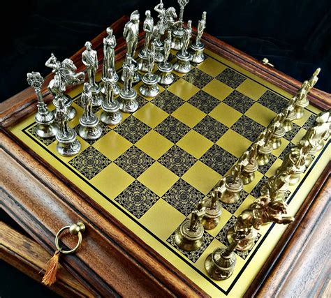 Chess Set Metal Chess Pieces Wooden Chess Board