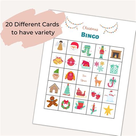 Christmas Bingo Game Printable 20 Different Cards Instant Download Pdf