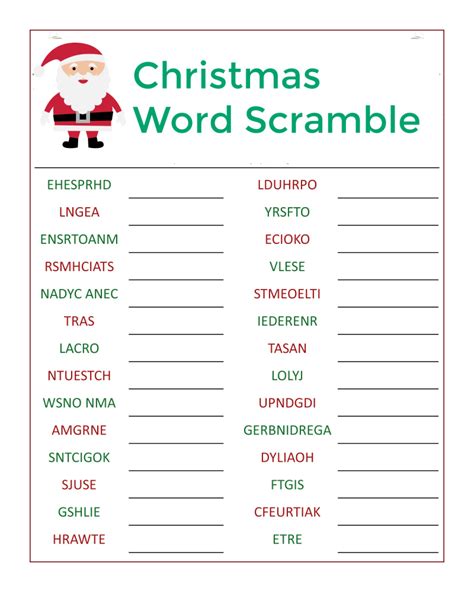 Christmas Word Scramble Worksheet