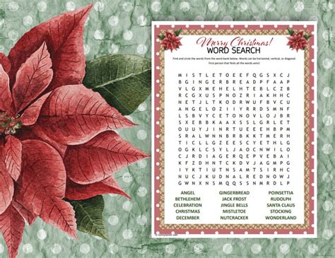 Christmas Word Search Printable Holiday Party Games Christmas Activities For Kids Adults And Seniors Etsy