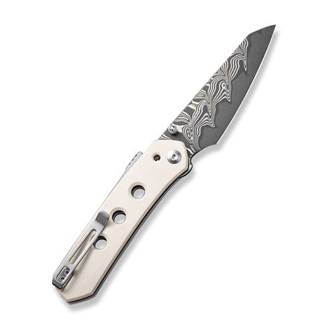 Civivi Vision Fg Folding Knife White G10 Handle Damascus Reverse Tanto