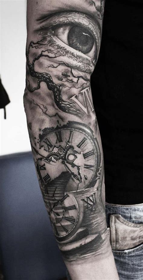 Clock Stairway Tattoo Arm Tattoos Black Tribal Tattoos For Men Upper