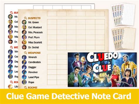 Cluedo Clue Boardgame Detective Notes Card Sheets Classic Etsy