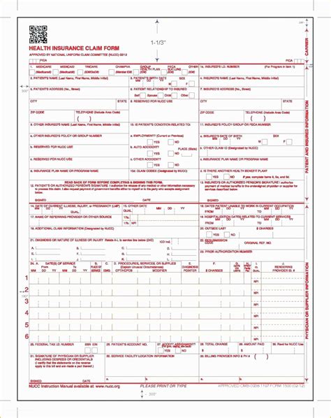 Cms 1500 Claim Form Printable