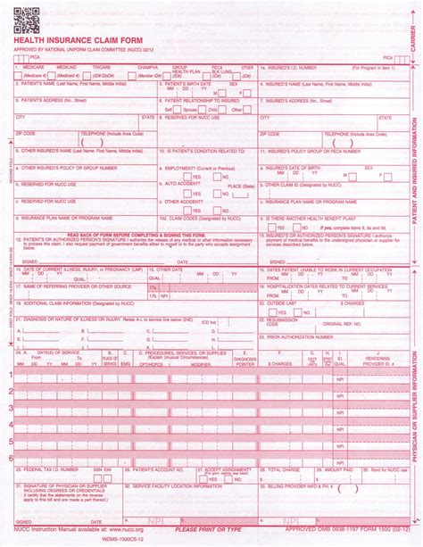 Cms 1500 Form Printable Free