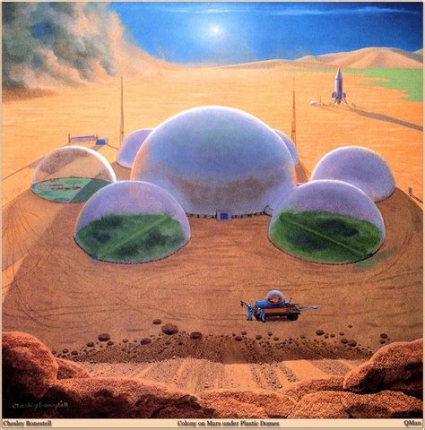 Colony On Mars Under Plastic Domes By Chesley Bonestell 70S Sci Fi