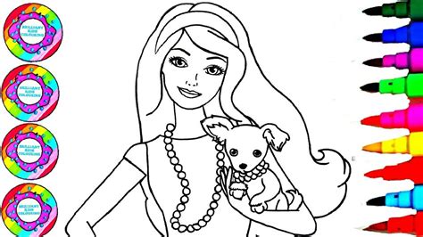 Colouring Drawings Barbie With Her Best Friend Puppy Dog With A Castle Coloring Pages