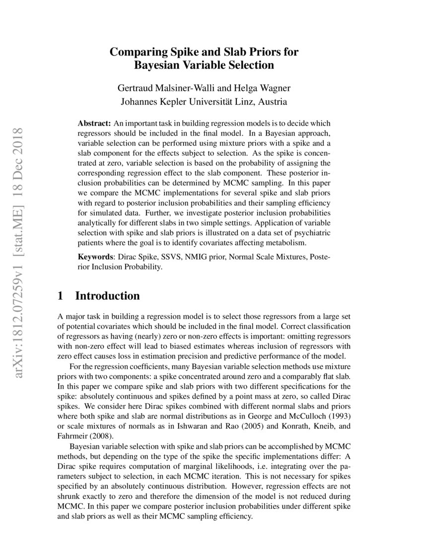 Comparing Spike And Slab Priors For Bayesian Variable Selection Deepai