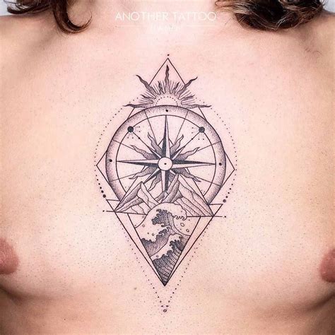 Compass Mountain Tattoo Design Photos