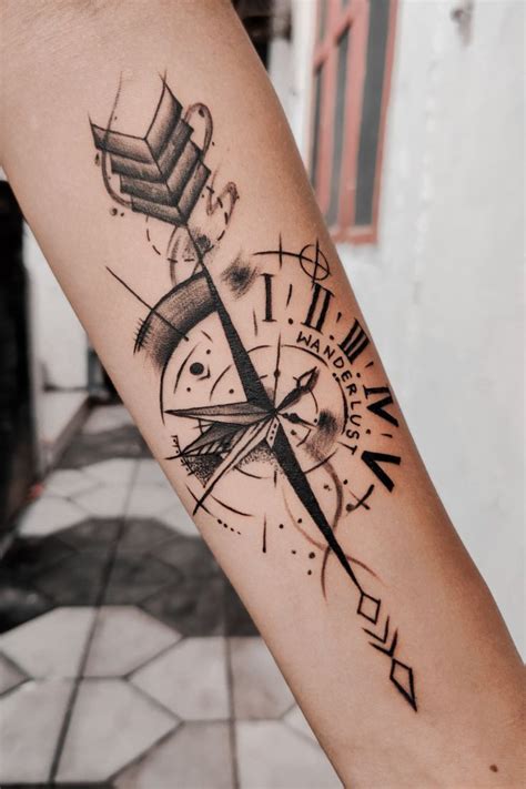 Compass Tattoo Forearm Men