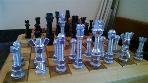 Cool Chess Set Pieces That Lee Summers Made From Nuts Amp Bolts Diy Chess Set Chess Set Metal