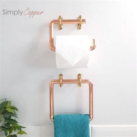 Copper Toilet Roll Towel Holder Set With Brass Fixtures Simply