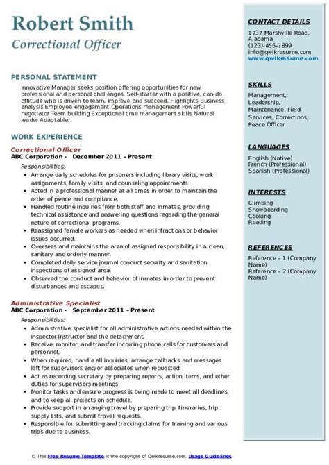 Correctional Officer Resume Samples Qwikresume