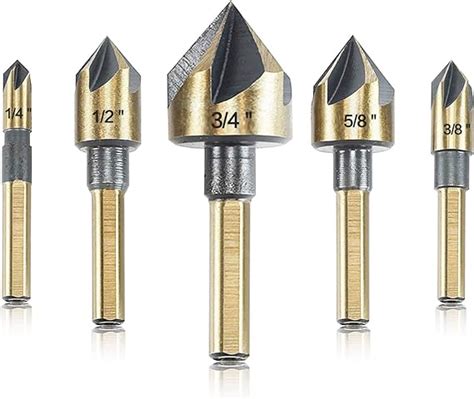 Countersink Drill Bit Set 5 Pieces 1 4 3 8 1 2 5 8 3 4 High Speed