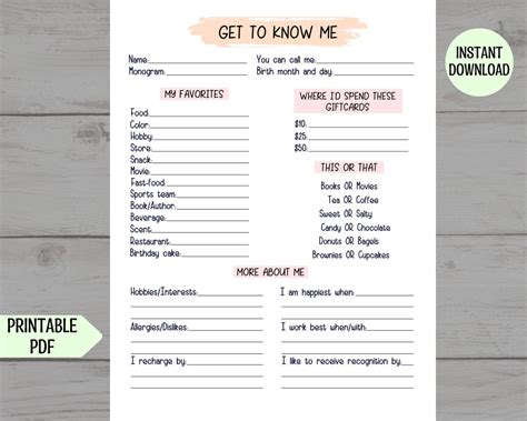 Coworker Questions Printable All About Me Employee Etsy Teacher