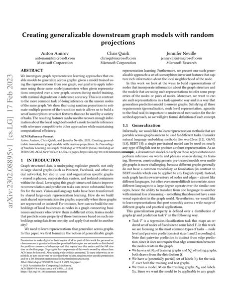 Creating Generalizable Downstream Graph Models With Random Projections