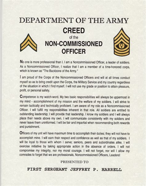 Creed Of The Noncommissioned Officer Army Army Military