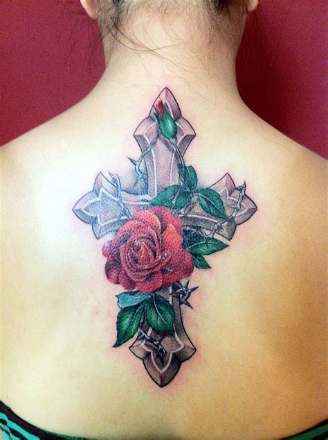 Cross And Rose Flower Tattoo Tattoos Designs