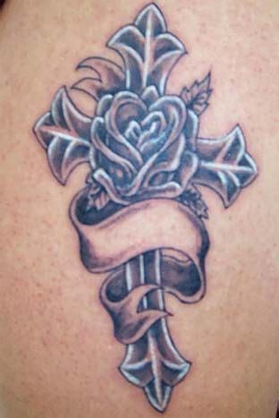 Cross Tattoo With Banner For Your Lved One Cross Tattoos For Women