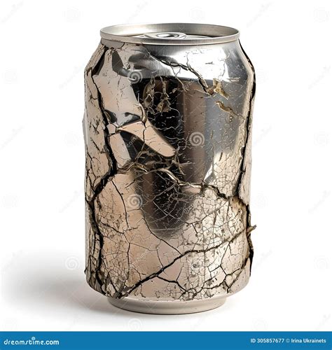 Crushed Aluminum Can With Textured Pattern Isolated On White