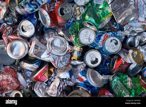 Crushed Aluminum Cans For Recycling Stock Photo Alamy